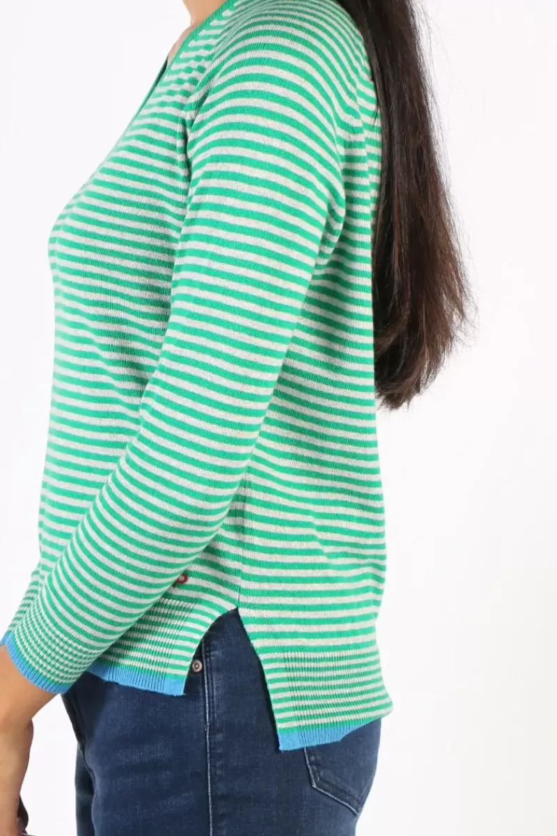 ZAKET + PLOVER Zaket & Plover Essential Stripe V Jumper In Jade