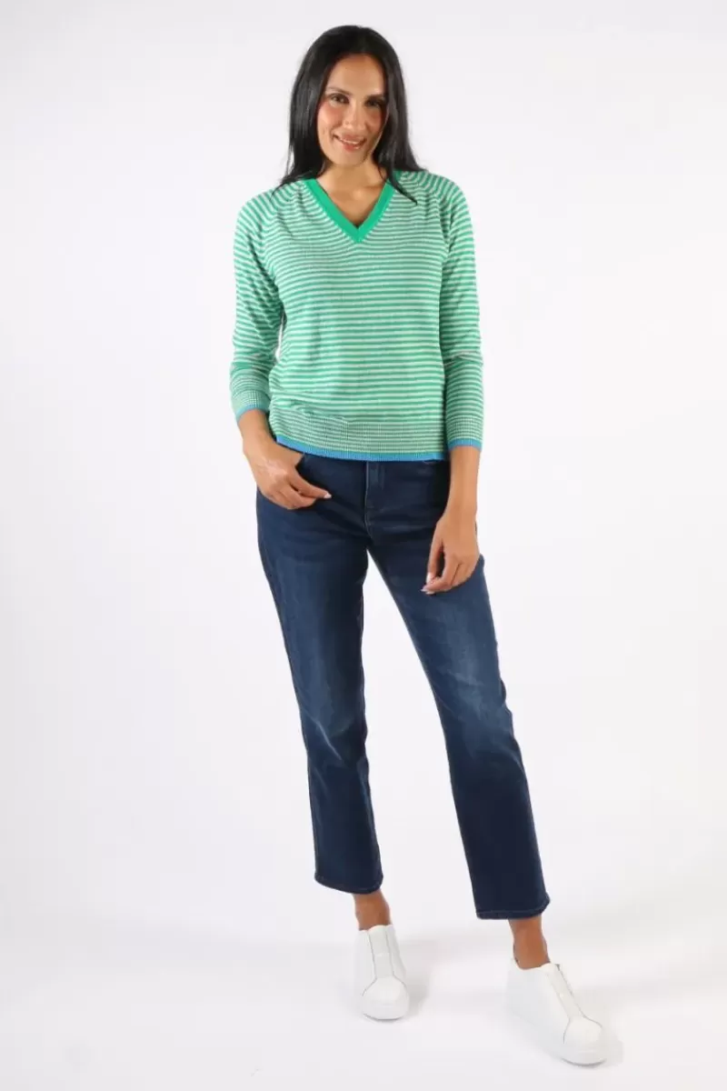 ZAKET + PLOVER Zaket & Plover Essential Stripe V Jumper In Jade